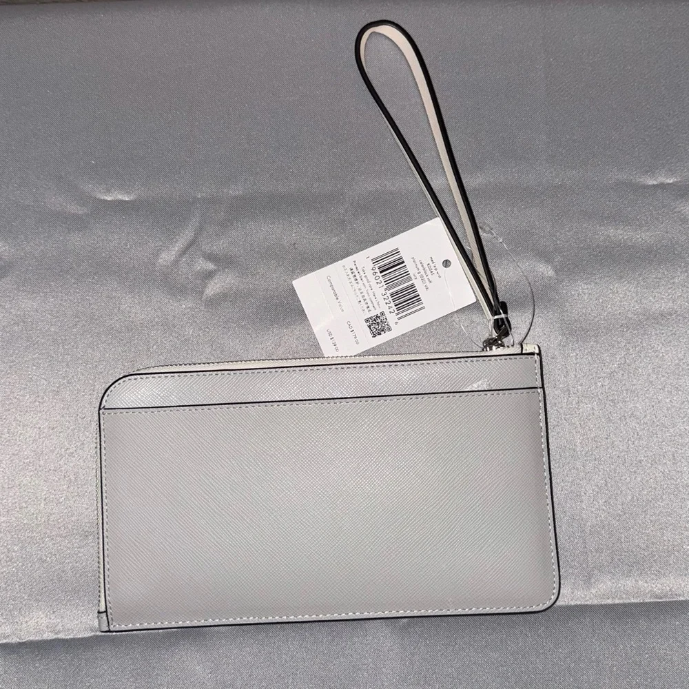 Kate‎ Spade New York Gray & Cream Zip Wristlet Wallet Saffiano Leather NEW